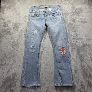 Levis 527 Jeans Womens 5M Blue Slouch Flare Distressed Patchwork Y2k Denim